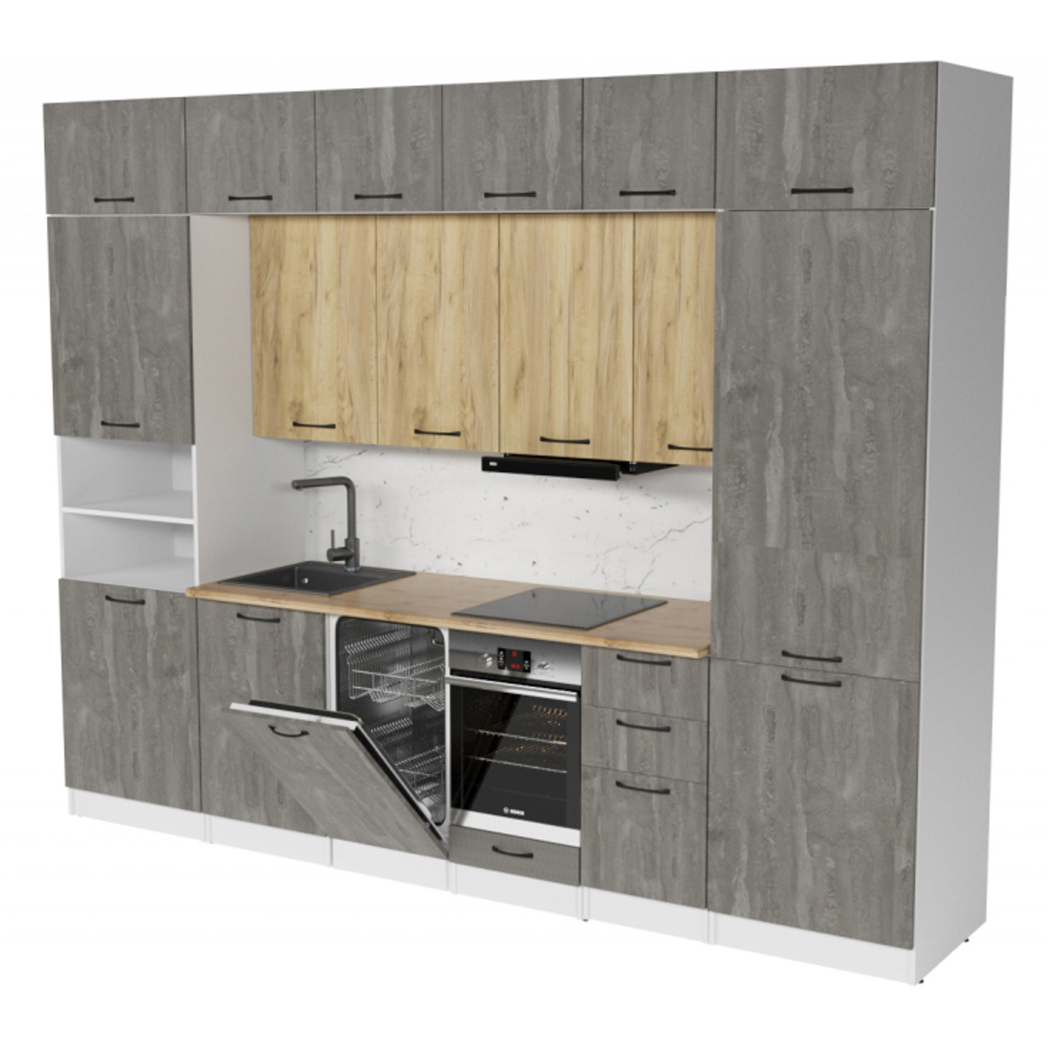 Кухонный гарнитур ГЕРДА Сапфир 2 3 м, дуб золотой / бетон темный