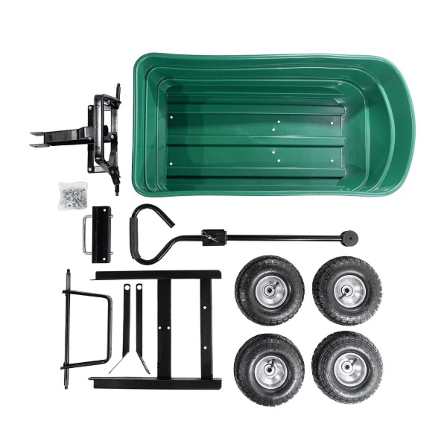 Тележка садовая, 80 л, 4-х колесная, пластиковый кузов, зеленый