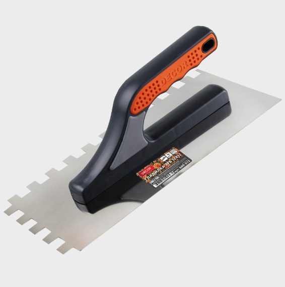 Кельма штукатура стальная DECOR, 280х130 мм, зуб 12х12 мм Кельма штукатура стальная DECOR, 280х130 мм, зуб 12х12 мм