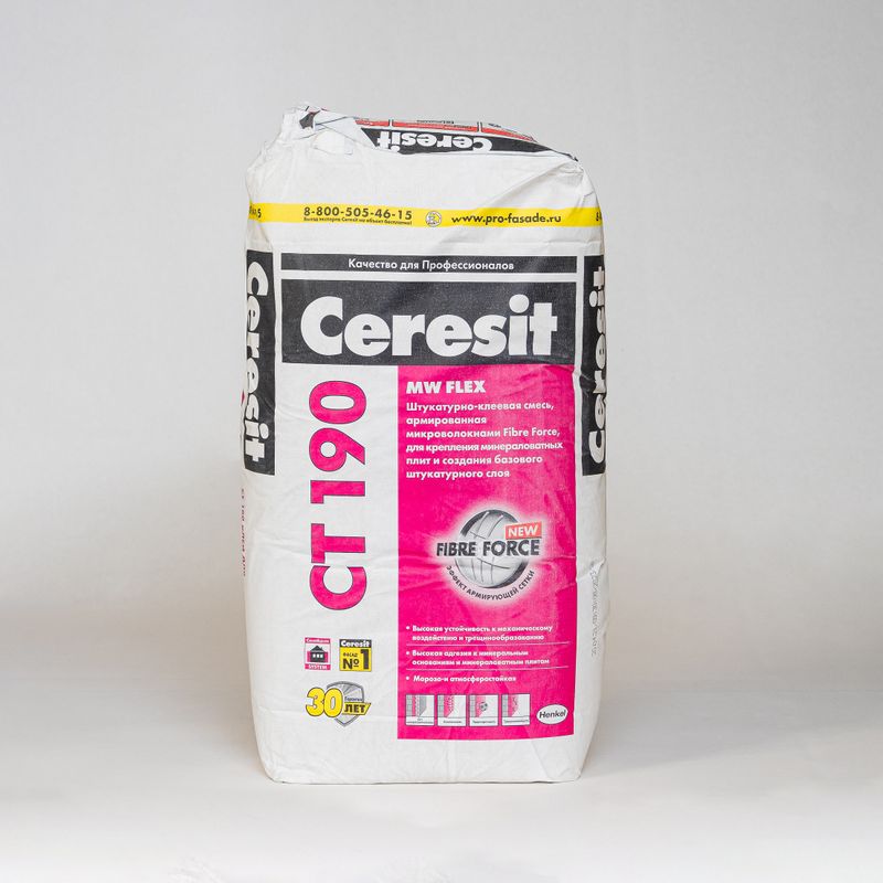 Смесь штукатурно-клеевая для минераловатных плит CT190 25кг зима Церезит