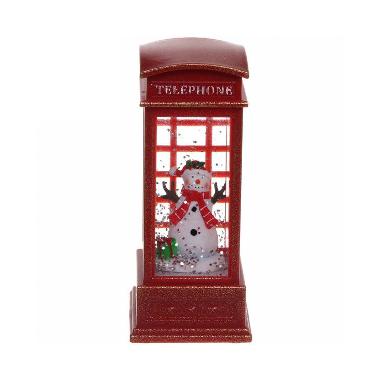 Сувенир с подсветкой "Christmas", Телефонная будка - Снеговик с подарком, 12.5х5.3х5.3 см
