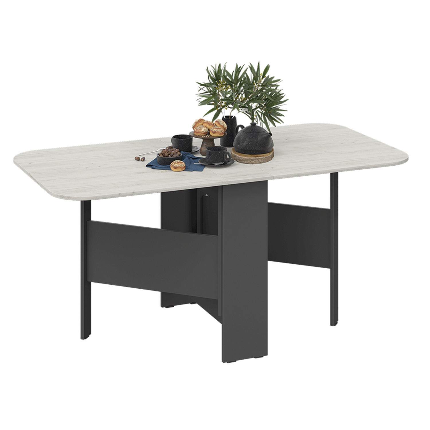 Стол обеденный раскладной 1600мм*800мм Т1 Антрацит/Дуб крафт белый ТриЯ*1