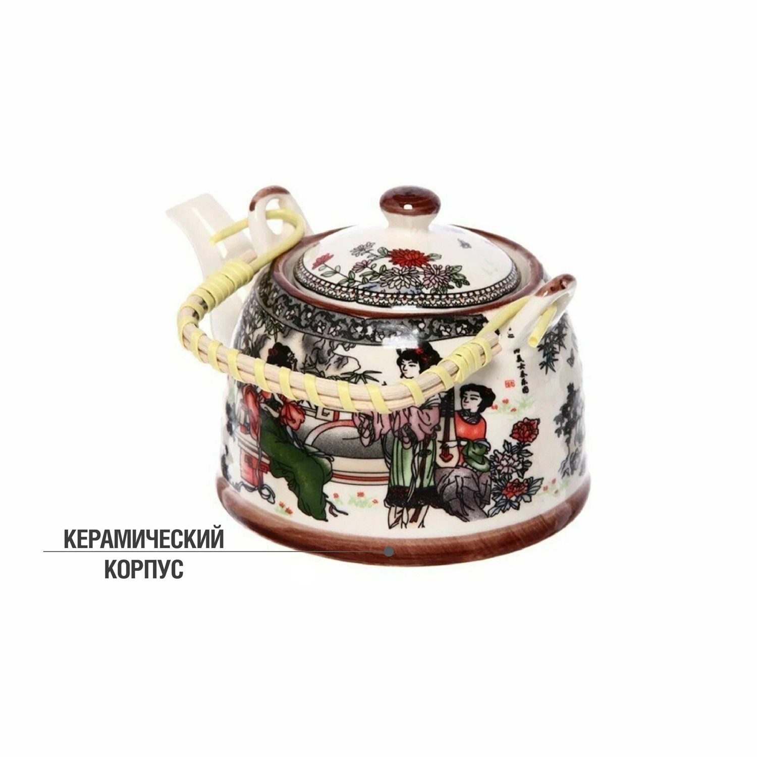 Чайник заварочный керамич. 700мл с тросник. ручкой, сито-вставка нерж. арт.TP-4 *1/12 Чайник заварочный керамич. 700мл с тросник. ручкой, сито-вставка нерж. арт.TP-4 *1/12