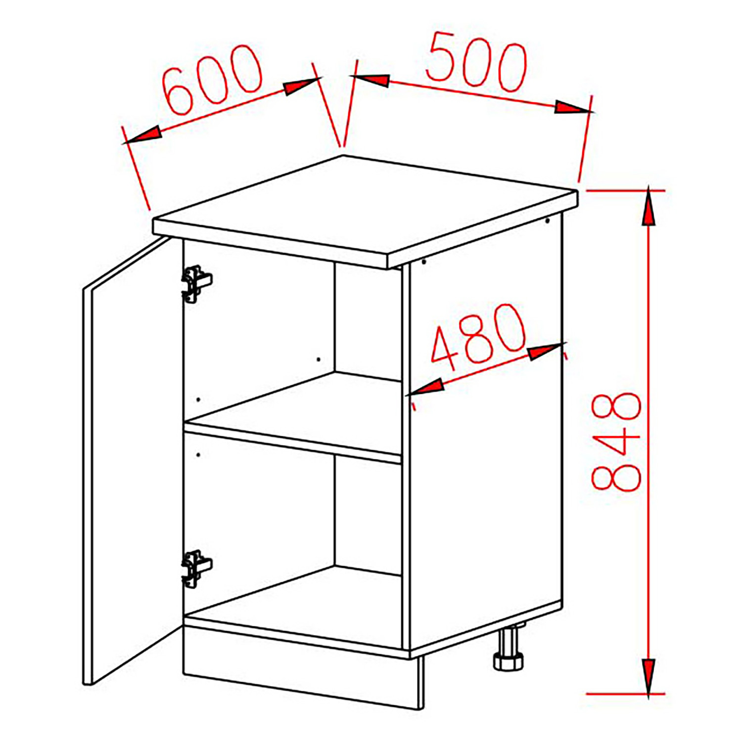 Шкаф напольный 500х850х480 мм BROZEX-WOOD Серый лед, с дверцей, серый / графит