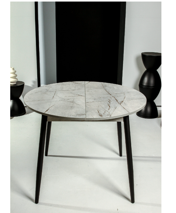 Стол обеденный круглый раздв.ОРИОН d950(+300)мм h750мм КАСПИЙ светлый+опора металл черный*1 Стол обеденный круглый раздв.ОРИОН d950(+300)мм h750мм КАСПИЙ светлый+опора металл черный*1