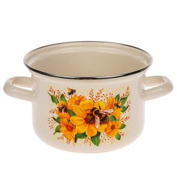 Кастрюля эмалированная 1,5л d140мм крышка с пл.р., обод нерж., с Деколью С-1608АП2/4 *1/8