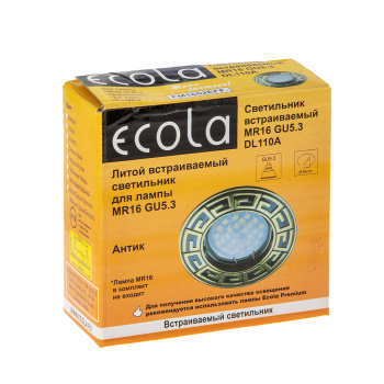 Светильник встраиваемый MR16 DL110A GU5.3 Ecola Антик ЧернХром/Золото 24x86 FM1602EFF *10/100