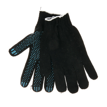 Перчатки ХБ с ПВХ точ 10кл (5 нитей) 50гр черные (арт 593Р) *10/250