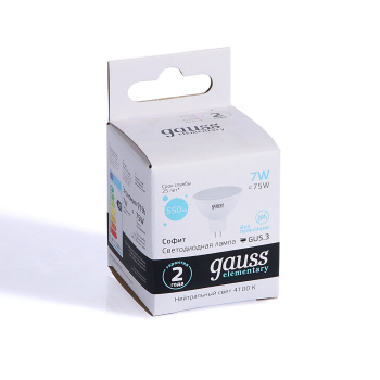 Лампа светодиодная Gauss Elementary, GU5.3, 7 Вт, рефлектор MR16, 550 Лм, 4000 К, нейтральный белый