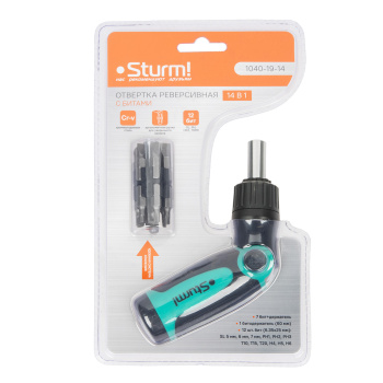 Отвертка реверсивная битодерж. в ручке 14 в 1 STURM (арт.1040-19-14) *1/6/36 Отвертка реверсивная битодерж. в ручке 14 в 1 STURM (арт.1040-19-14) *1/6/36