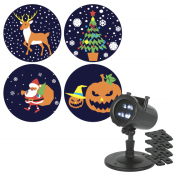 Проектор светодиодный ЭРА «Праздник», 4 LED, диаметр 8.5 см, 4 карты, 220 В