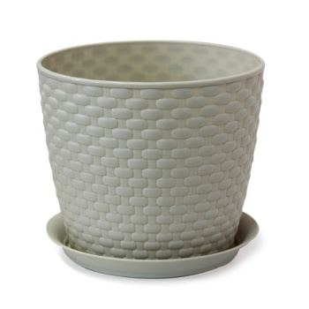 Кашпо пластм. "Ротанг" 2,0л д.15,5см с поддоном Белый М3081 ("М-Пластика") *1/26